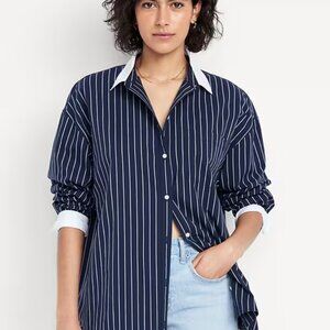 NWT Old Navy Women's Navy Striped Button Down Shirt